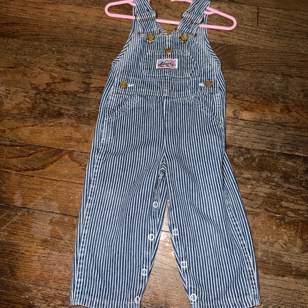 VINTAGE 90s Liberty Kids Hickory Stripe Overalls 18M Made in USA